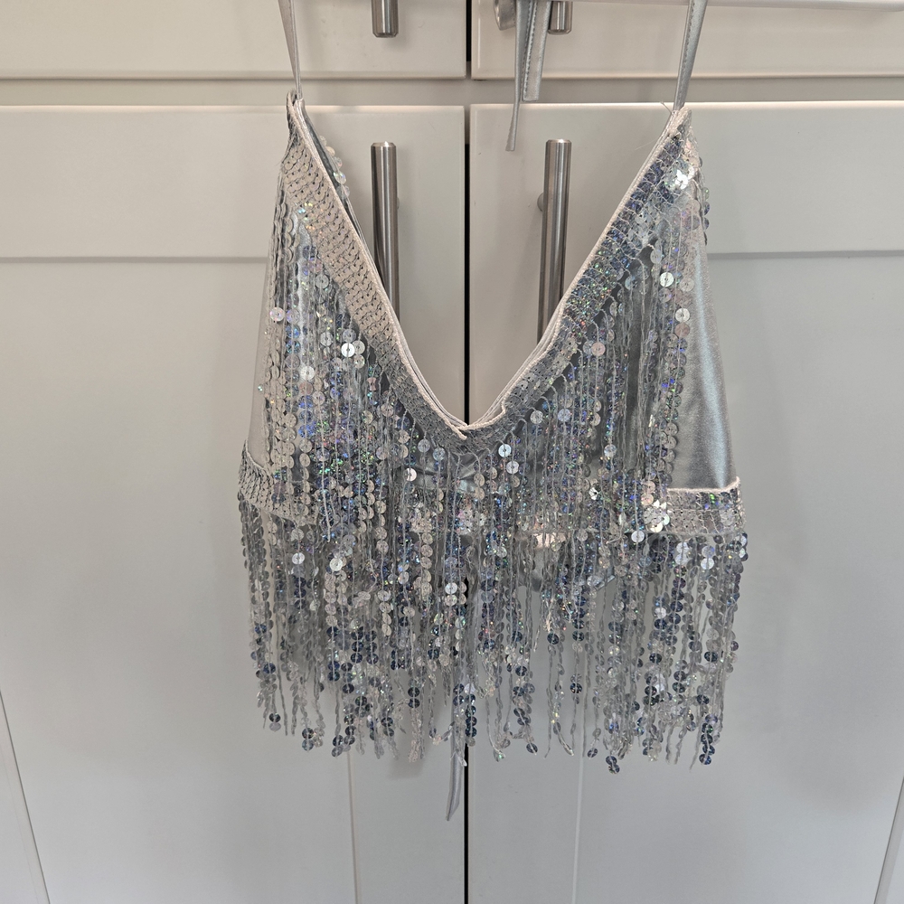 Source Unknown Silver Sequin Fringe Two-Piece Set - Picture 10 of 16